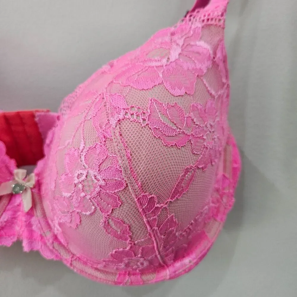 Victoria Secret Body By Victoria Bra 38DD Light Pink Lace Adjustable Straps Bow